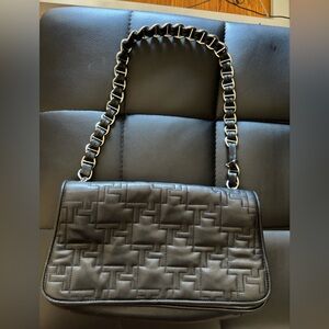Tommy Hilfiger Vintage Leather Black Quilted Chain Shoulder Bag